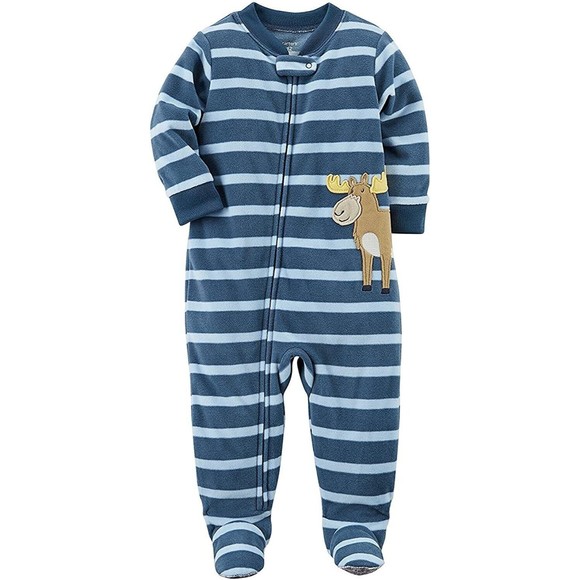 Carter's Other - NEW Carter's Baby Boy Moose Plush Fleece Blue Pajama Sleeper Size 6 Months